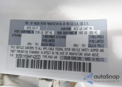 2017 Mazda Mazda3 Grand Touring из США, поврежденный, VIN 3MZBN1M39HM142633